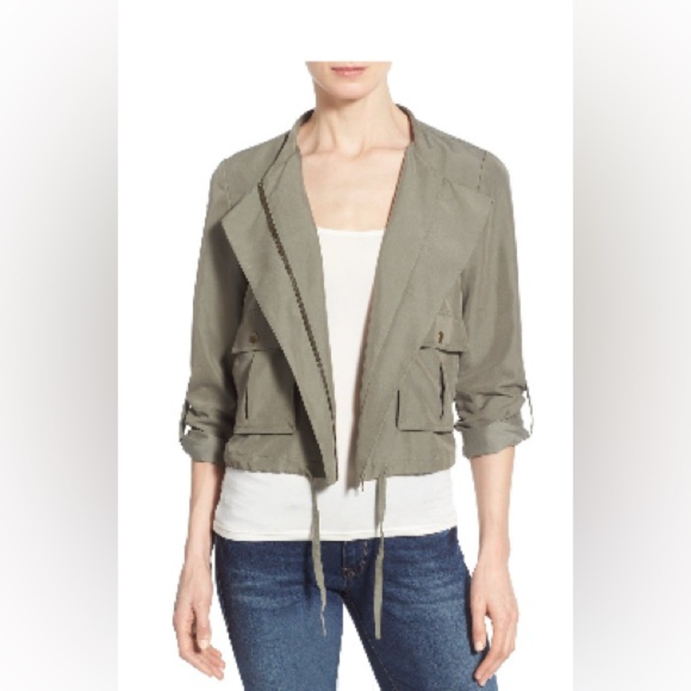 Nordstrom Halogen Soft Collarless Jacket in olive green
